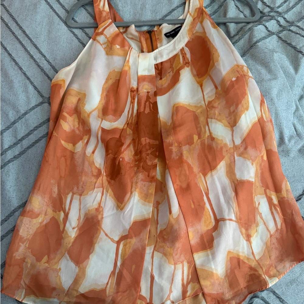 Vintage New York & Company Orange Abstract Floral Sleeveless Blouse M